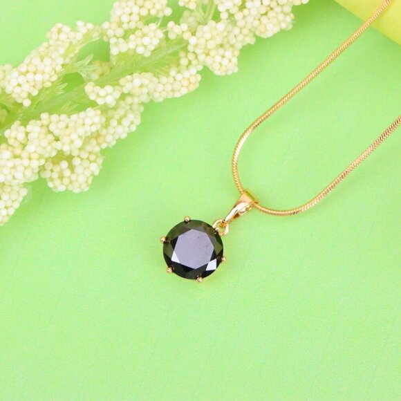 "Classic Round Black Pendant in Rose Gold with Glossy Faceted Finish, XPPT1501 - Picture 3 of 13